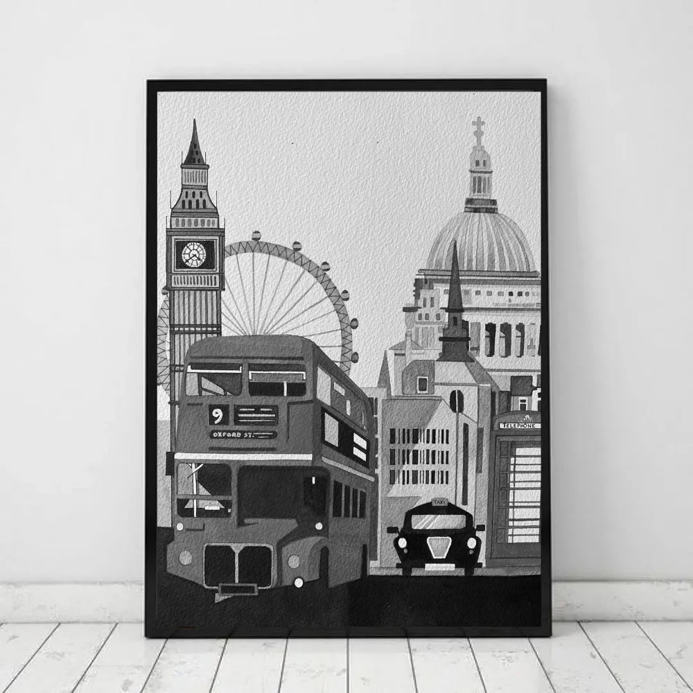 Retro Black & White Paris London Anime Posters for Wall Decor