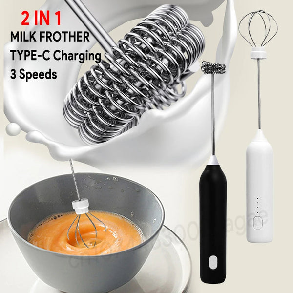 Electric Milk Frother & Egg Beater – USB Type-C Rechargeable 3-Speed Mini Handheld Foam Maker Coffee Whisk for Latte, Cappuccino & Cooking