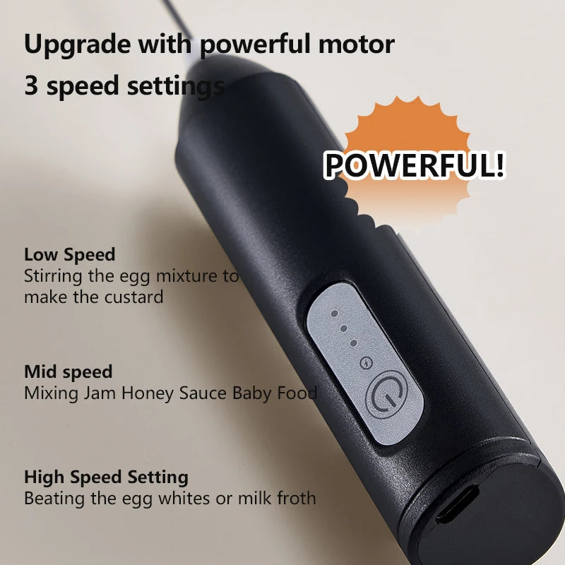 Electric Milk Frother & Egg Beater – USB Type-C Rechargeable 3-Speed Mini Handheld Foam Maker Coffee Whisk for Latte, Cappuccino & Cooking