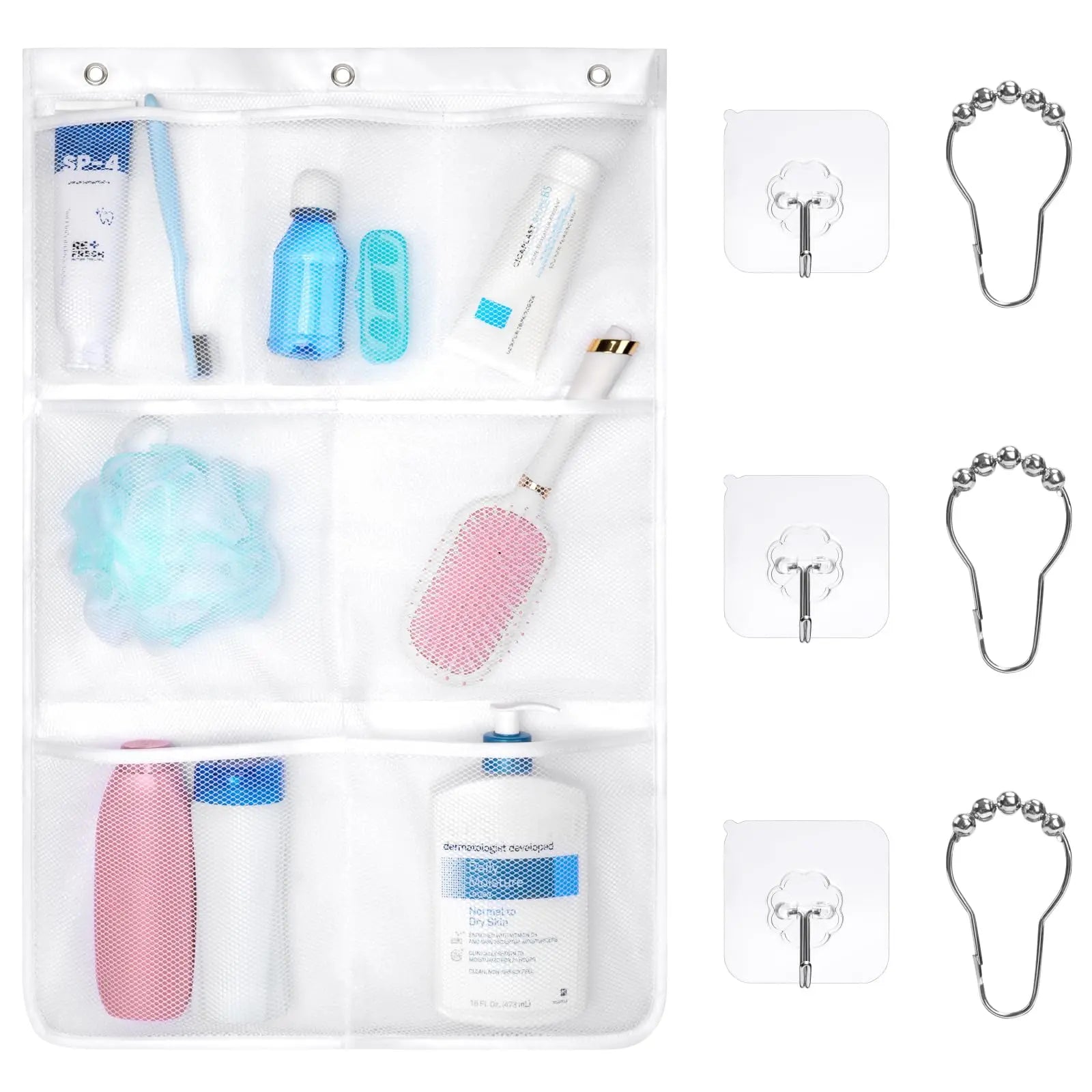 Hanging Mesh Shower Organizer Bag for Bathroom Storage
