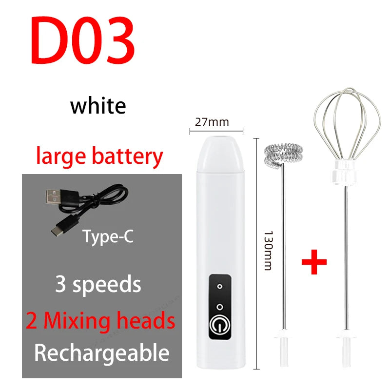 Electric Milk Frother & Egg Beater – USB Type-C Rechargeable 3-Speed Mini Handheld Foam Maker Coffee Whisk for Latte, Cappuccino & Cooking