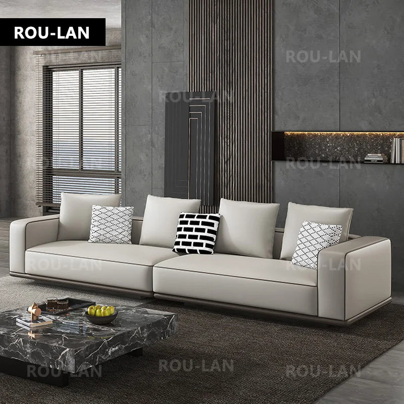 Rou-Lan Tofu Block Leather Corner Sofa Minimalist Cowhide
