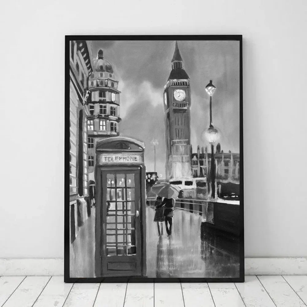 Retro Black & White Paris London Anime Posters for Wall Decor