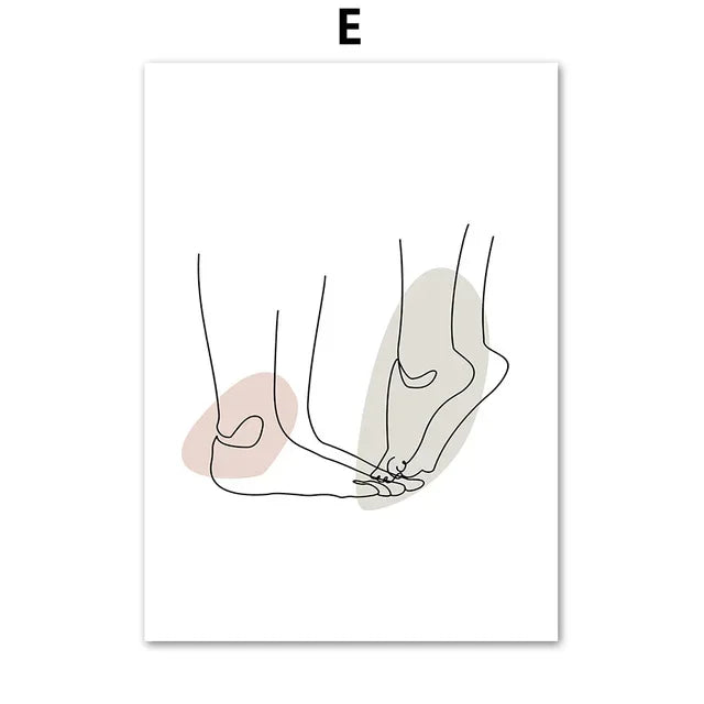 Abstract Line Women Face & Couple Kiss Canvas Wall Art