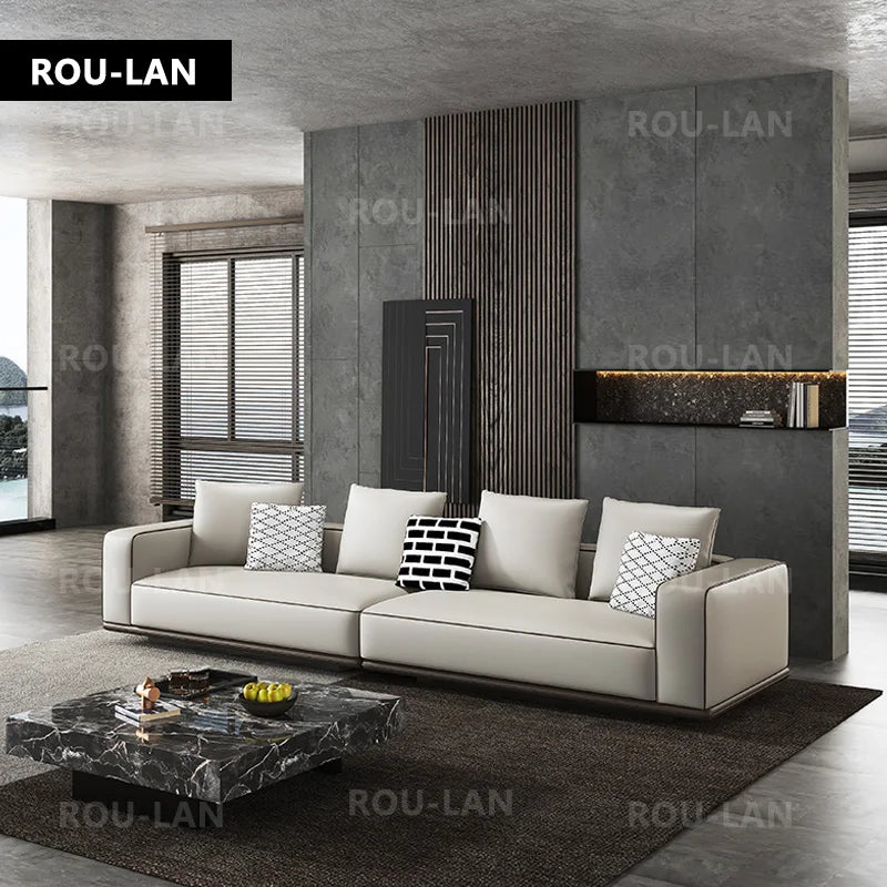 Rou-Lan Tofu Block Leather Corner Sofa Minimalist Cowhide