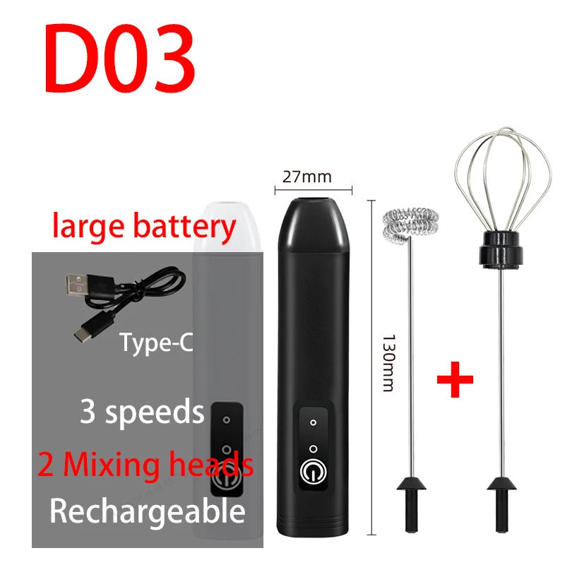 Electric Milk Frother & Egg Beater – USB Type-C Rechargeable 3-Speed Mini Handheld Foam Maker Coffee Whisk for Latte, Cappuccino & Cooking