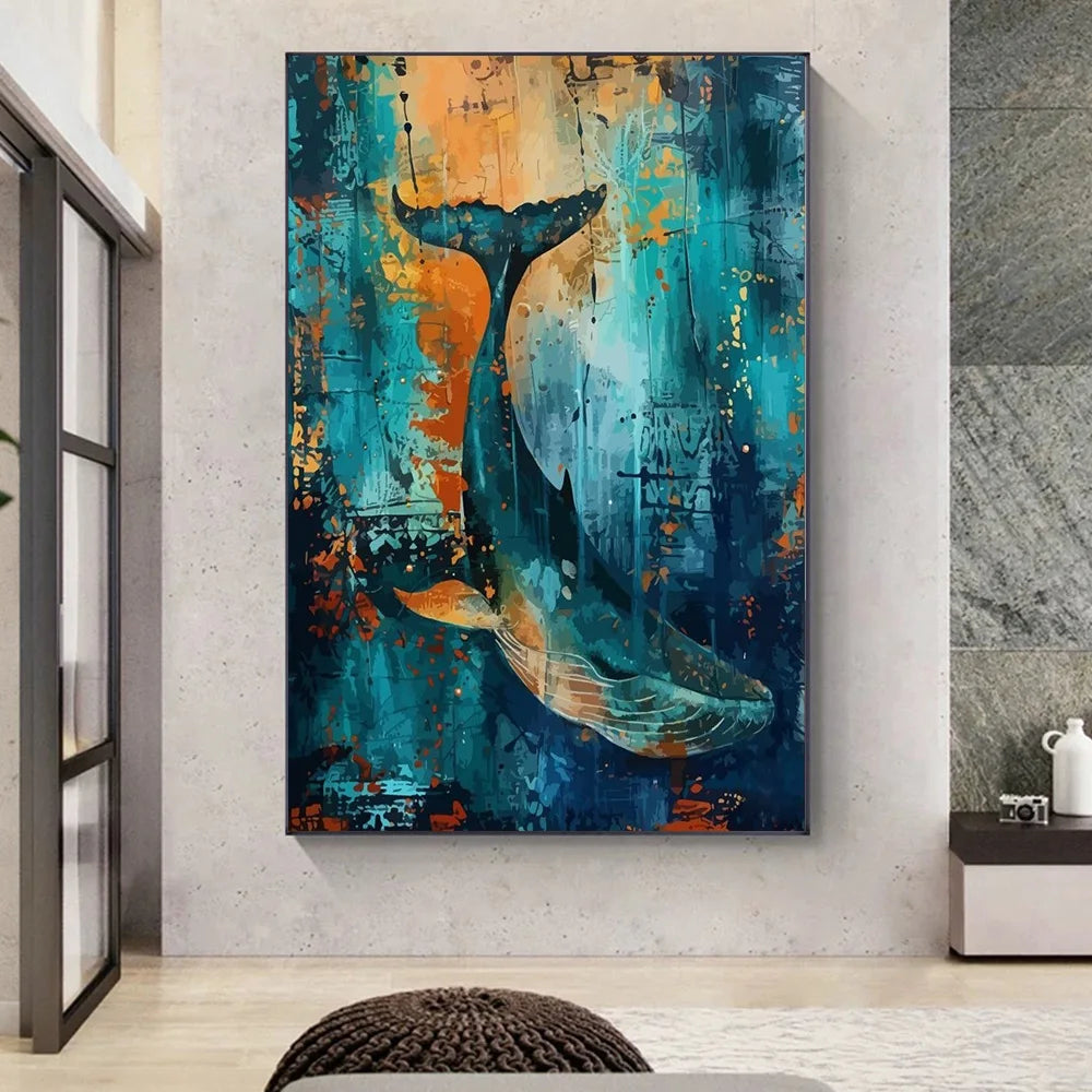 Abstract Fish Canvas Print Blue Ocean World Multicolored Tropical Fish Poster Modern Marine Fish School Canvas Painting Wall Art
