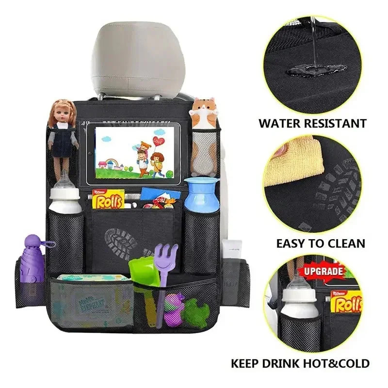 Car Seat Organizer with Tablet Holder - Multifunctional Backseat Storage Bag for Kids