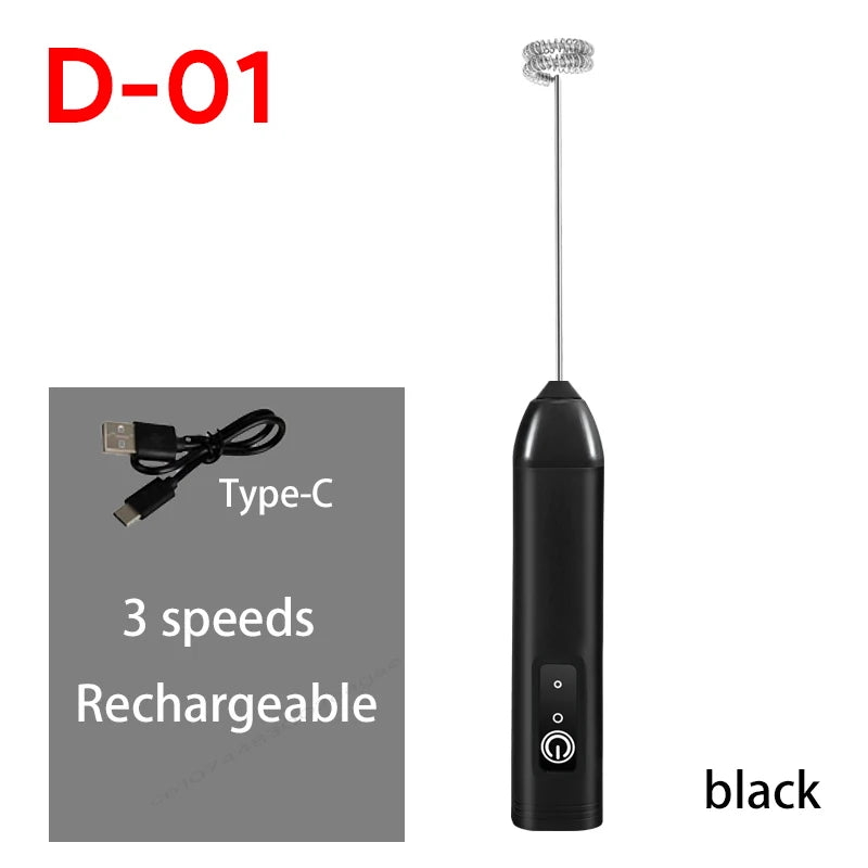 Electric Milk Frother & Egg Beater – USB Type-C Rechargeable 3-Speed Mini Handheld Foam Maker Coffee Whisk for Latte, Cappuccino & Cooking