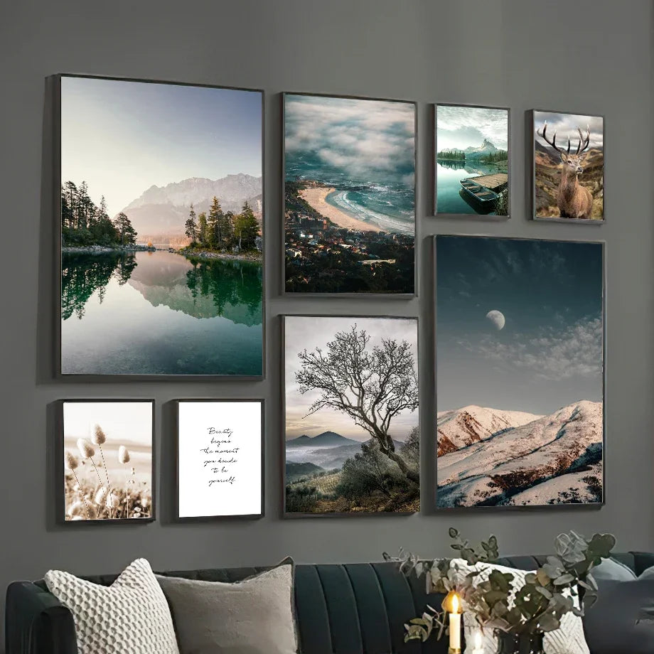 Nature Landscape Silk Painting Nordic Modern Wall Art for Living Room