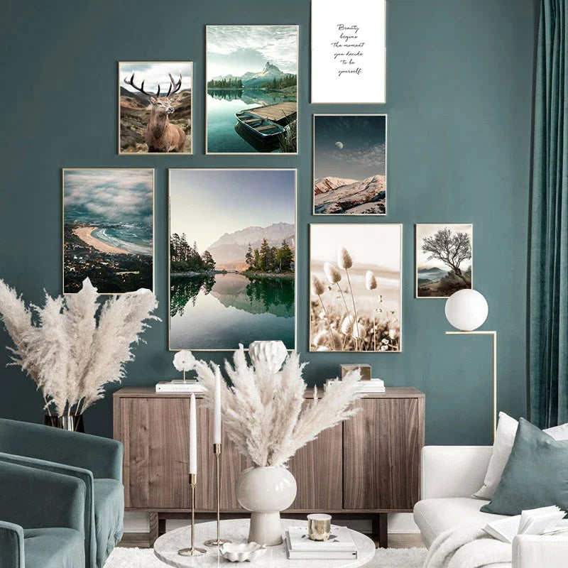 Nature Landscape Silk Painting Nordic Modern Wall Art for Living Room