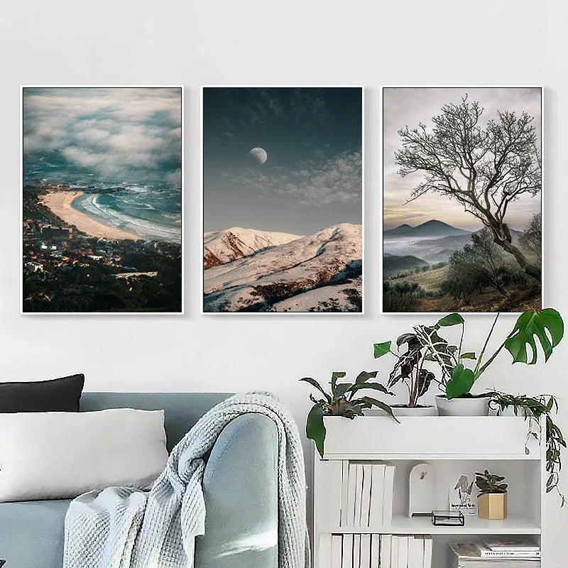 Nature Landscape Silk Painting Nordic Modern Wall Art for Living Room