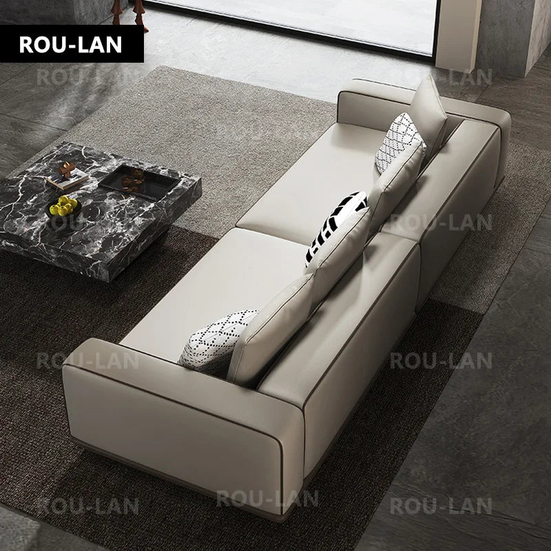 Rou-Lan Tofu Block Leather Corner Sofa Minimalist Cowhide