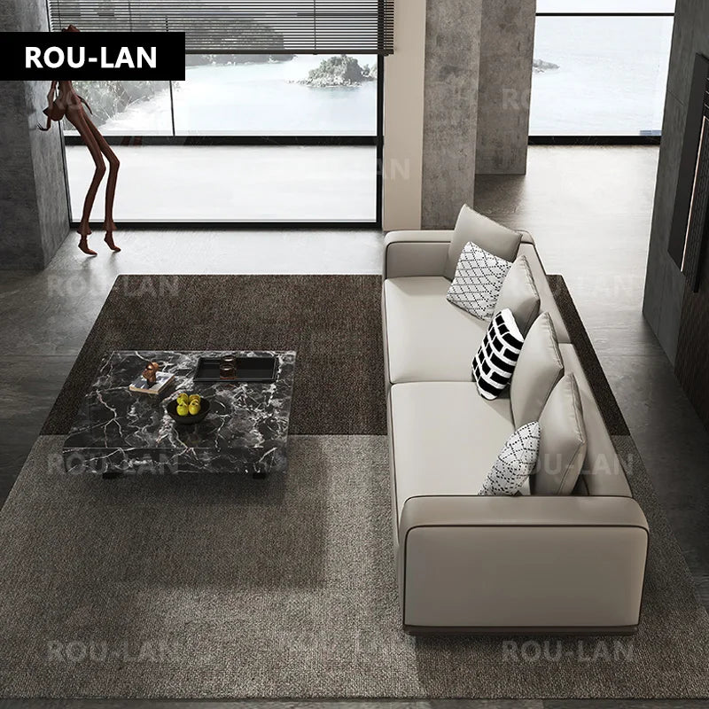 Rou-Lan Tofu Block Leather Corner Sofa Minimalist Cowhide