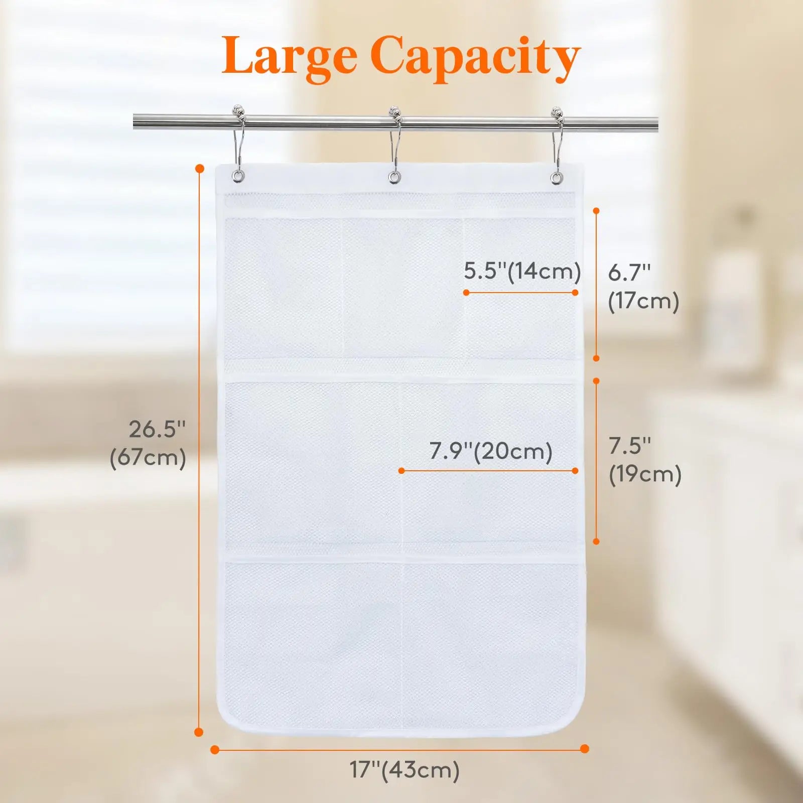 Hanging Mesh Shower Organizer Bag for Bathroom Storage