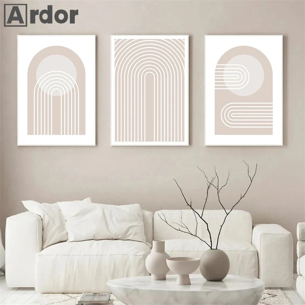 Pink Rainbow Geometric Abstract Canvas Wall Art for Living Room