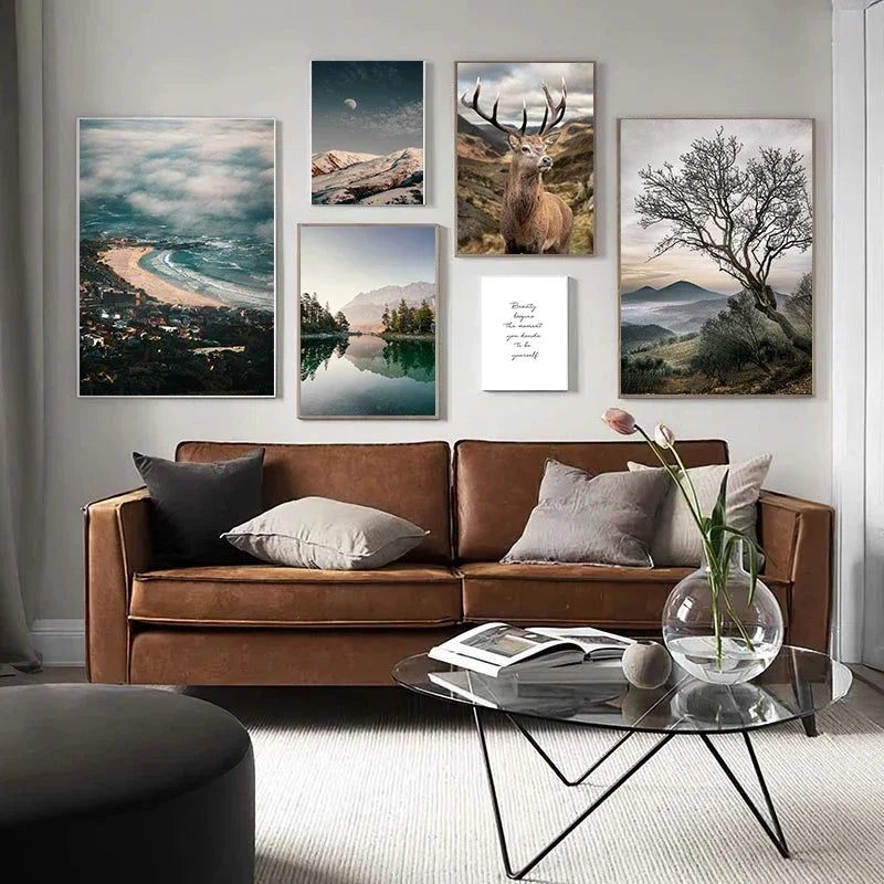 Nature Landscape Silk Painting Nordic Modern Wall Art for Living Room