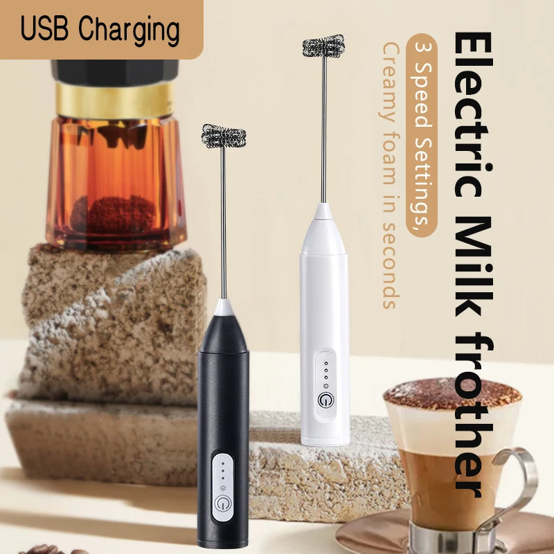Electric Milk Frother & Egg Beater – USB Type-C Rechargeable 3-Speed Mini Handheld Foam Maker Coffee Whisk for Latte, Cappuccino & Cooking