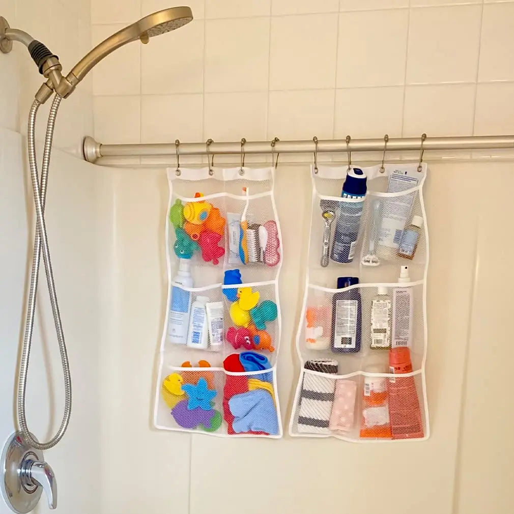 Hanging Mesh Shower Organizer Bag for Bathroom Storage