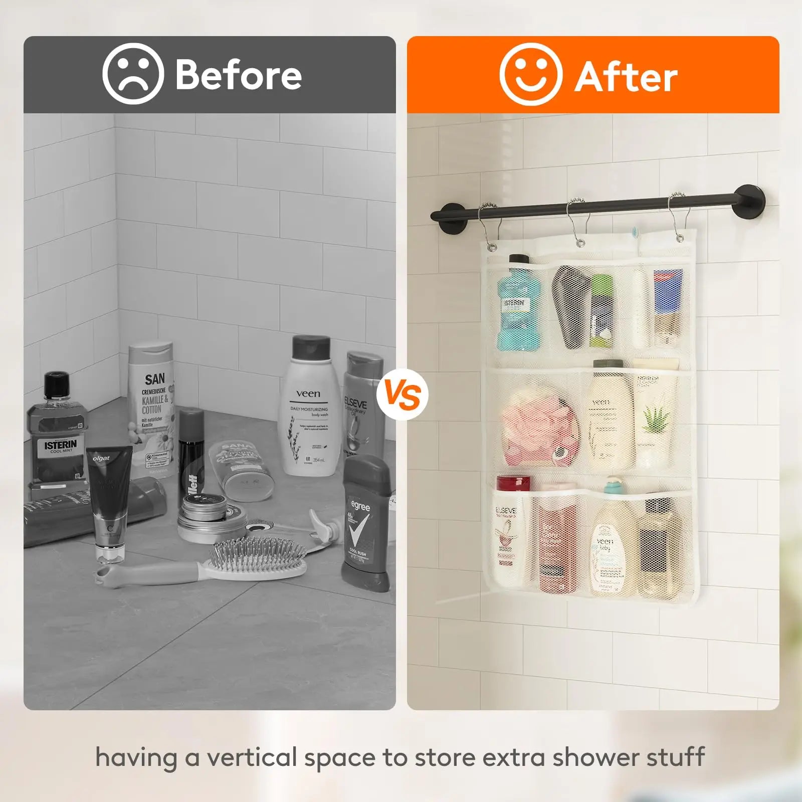 Hanging Mesh Shower Organizer Bag for Bathroom Storage