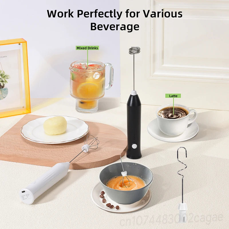 Electric Milk Frother & Egg Beater – USB Type-C Rechargeable 3-Speed Mini Handheld Foam Maker Coffee Whisk for Latte, Cappuccino & Cooking
