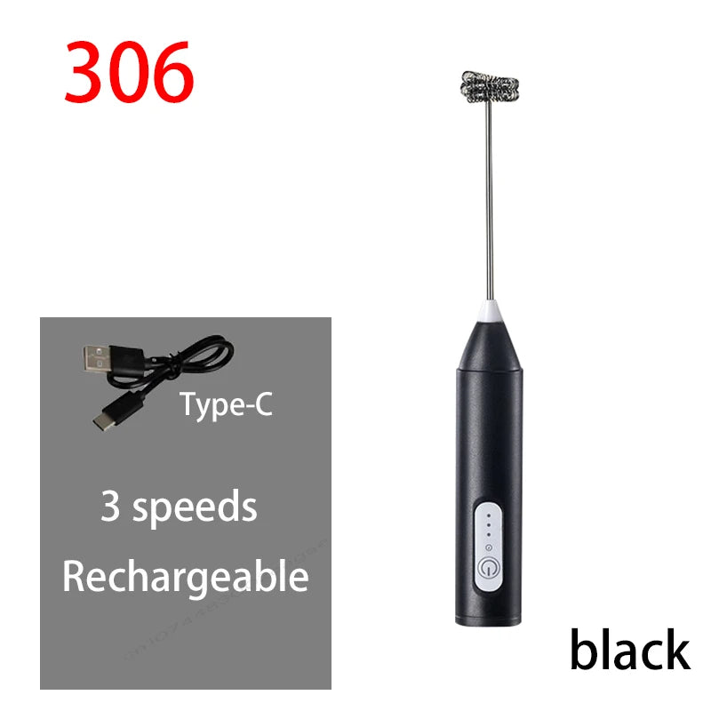 Electric Milk Frother & Egg Beater – USB Type-C Rechargeable 3-Speed Mini Handheld Foam Maker Coffee Whisk for Latte, Cappuccino & Cooking