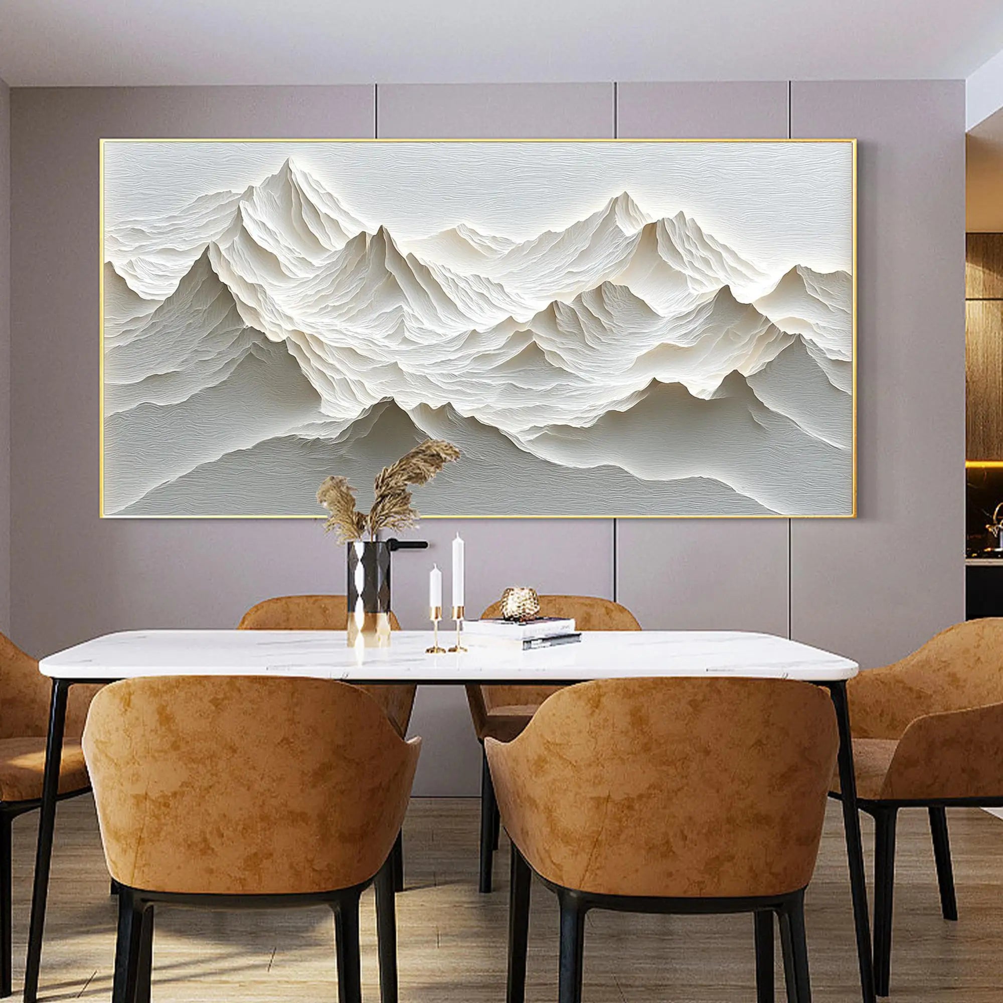 Modern Minimalist Mountain Art Posters Prints 3D White Texture Mountain Landscape Canvas Painting