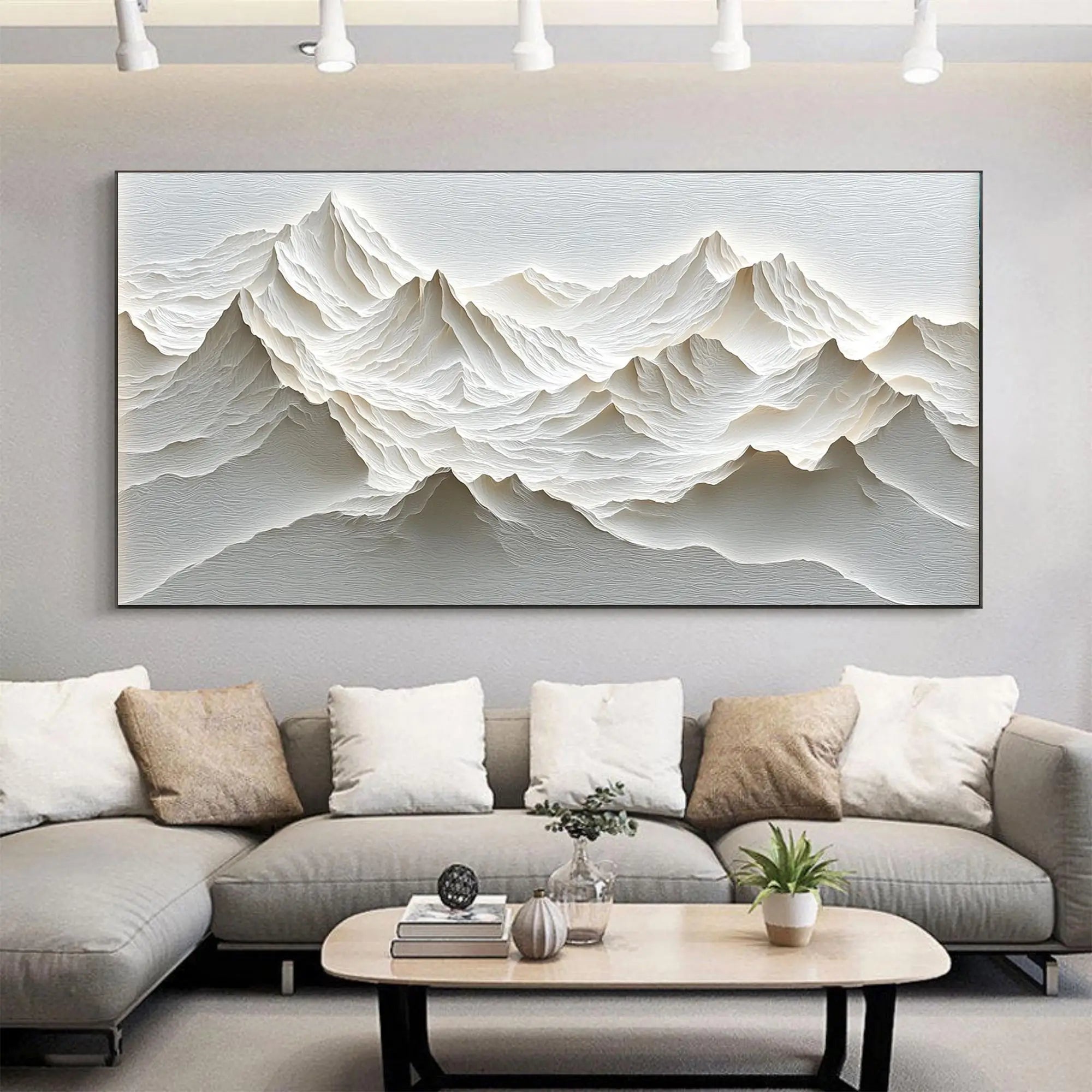 Modern Minimalist Mountain Art Posters Prints 3D White Texture Mountain Landscape Canvas Painting
