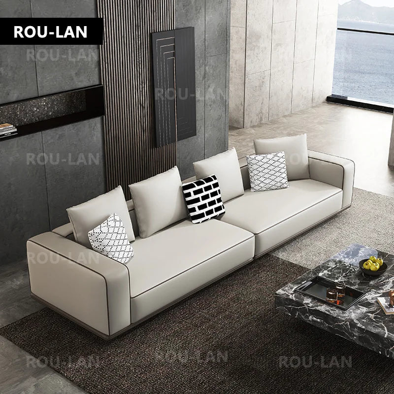 Rou-Lan Tofu Block Leather Corner Sofa Minimalist Cowhide
