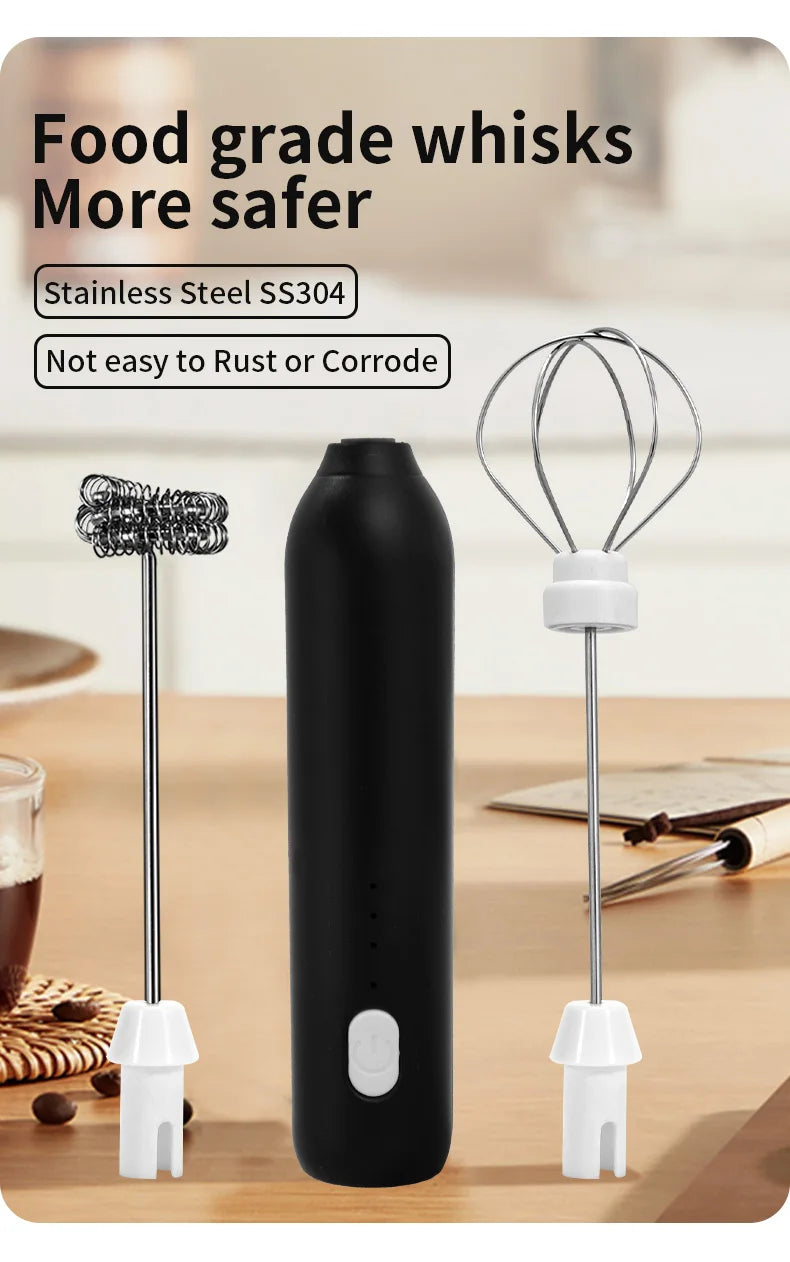 Electric Milk Frother & Egg Beater – USB Type-C Rechargeable 3-Speed Mini Handheld Foam Maker Coffee Whisk for Latte, Cappuccino & Cooking