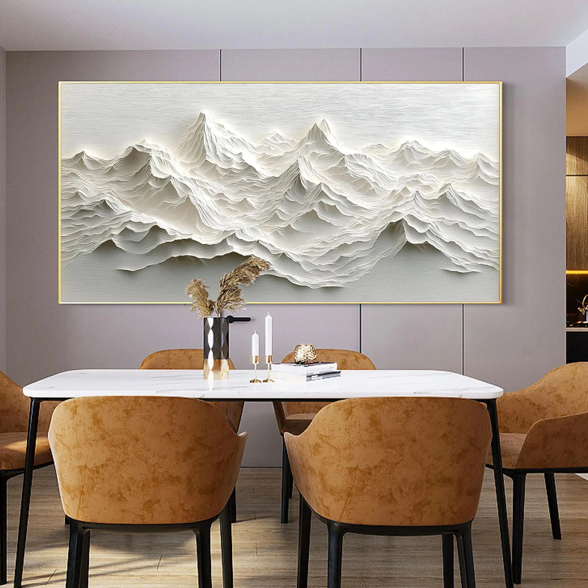 Modern Minimalist Mountain Art Posters Prints 3D White Texture Mountain Landscape Canvas Painting