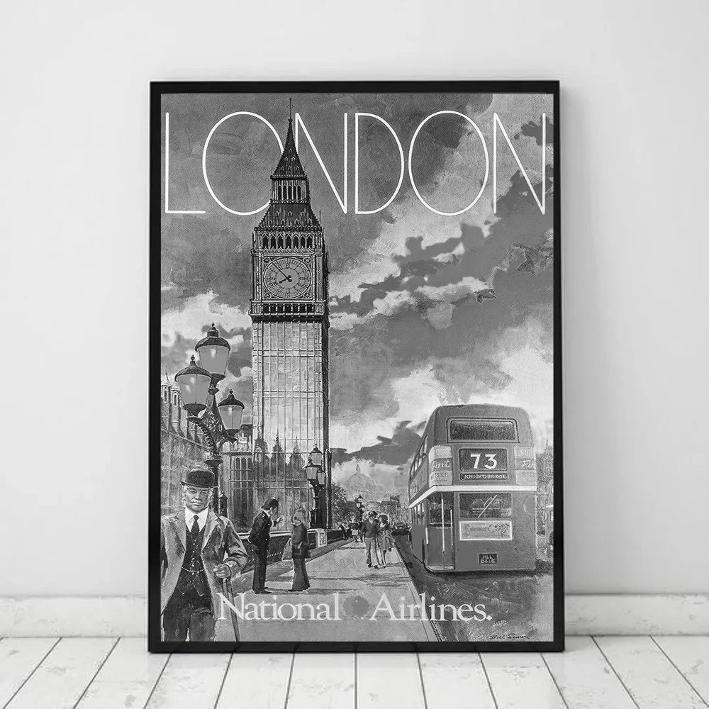Retro Black & White Paris London Anime Posters for Wall Decor