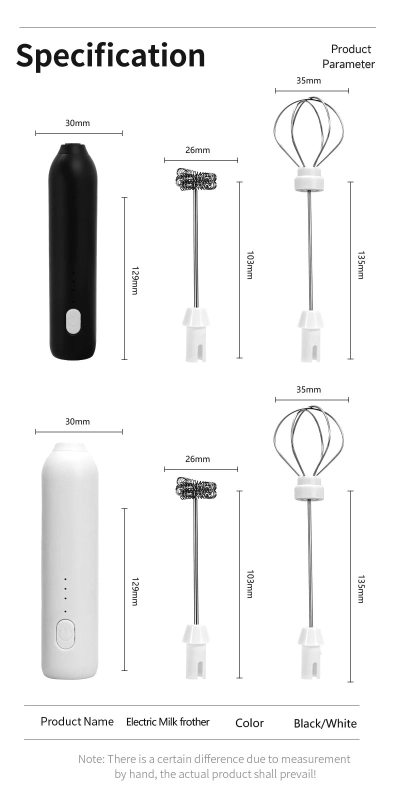 Electric Milk Frother & Egg Beater – USB Type-C Rechargeable 3-Speed Mini Handheld Foam Maker Coffee Whisk for Latte, Cappuccino & Cooking