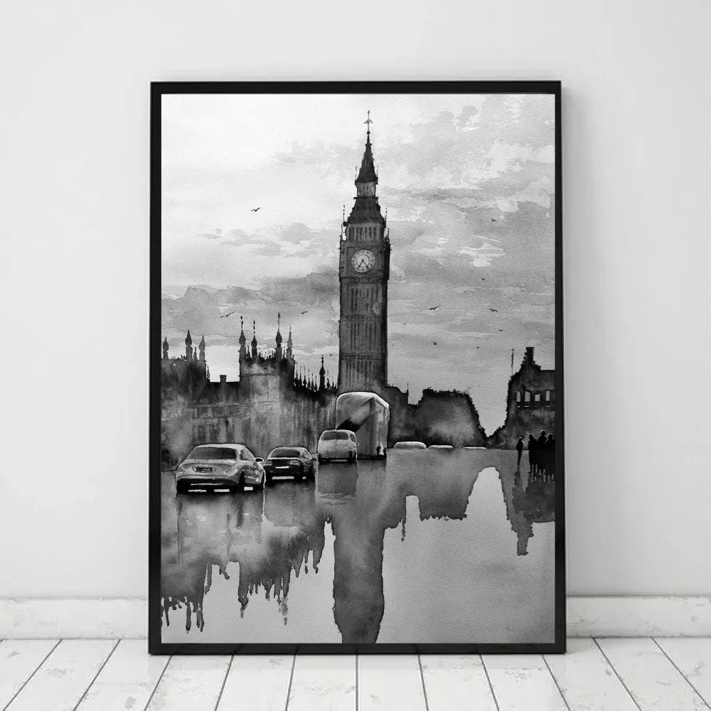 Retro Black & White Paris London Anime Posters for Wall Decor