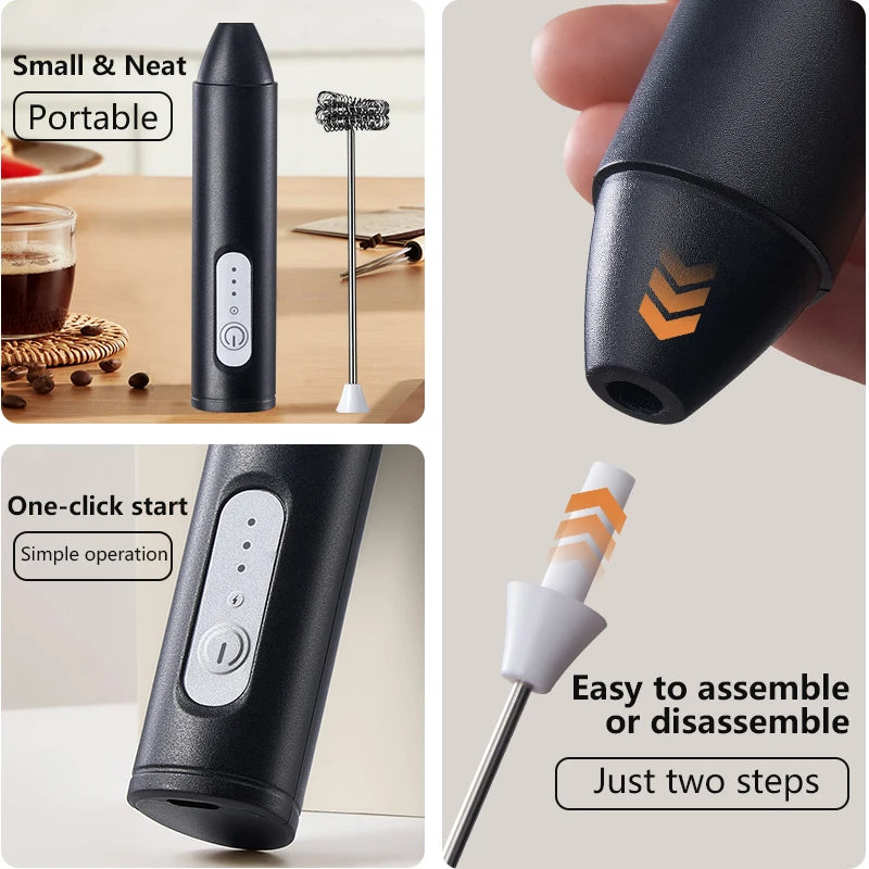 Electric Milk Frother & Egg Beater – USB Type-C Rechargeable 3-Speed Mini Handheld Foam Maker Coffee Whisk for Latte, Cappuccino & Cooking