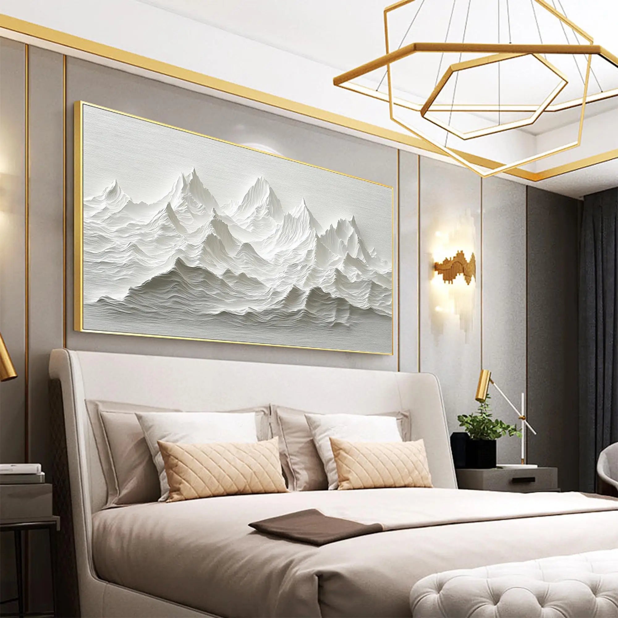 Modern Minimalist Mountain Art Posters Prints 3D White Texture Mountain Landscape Canvas Painting