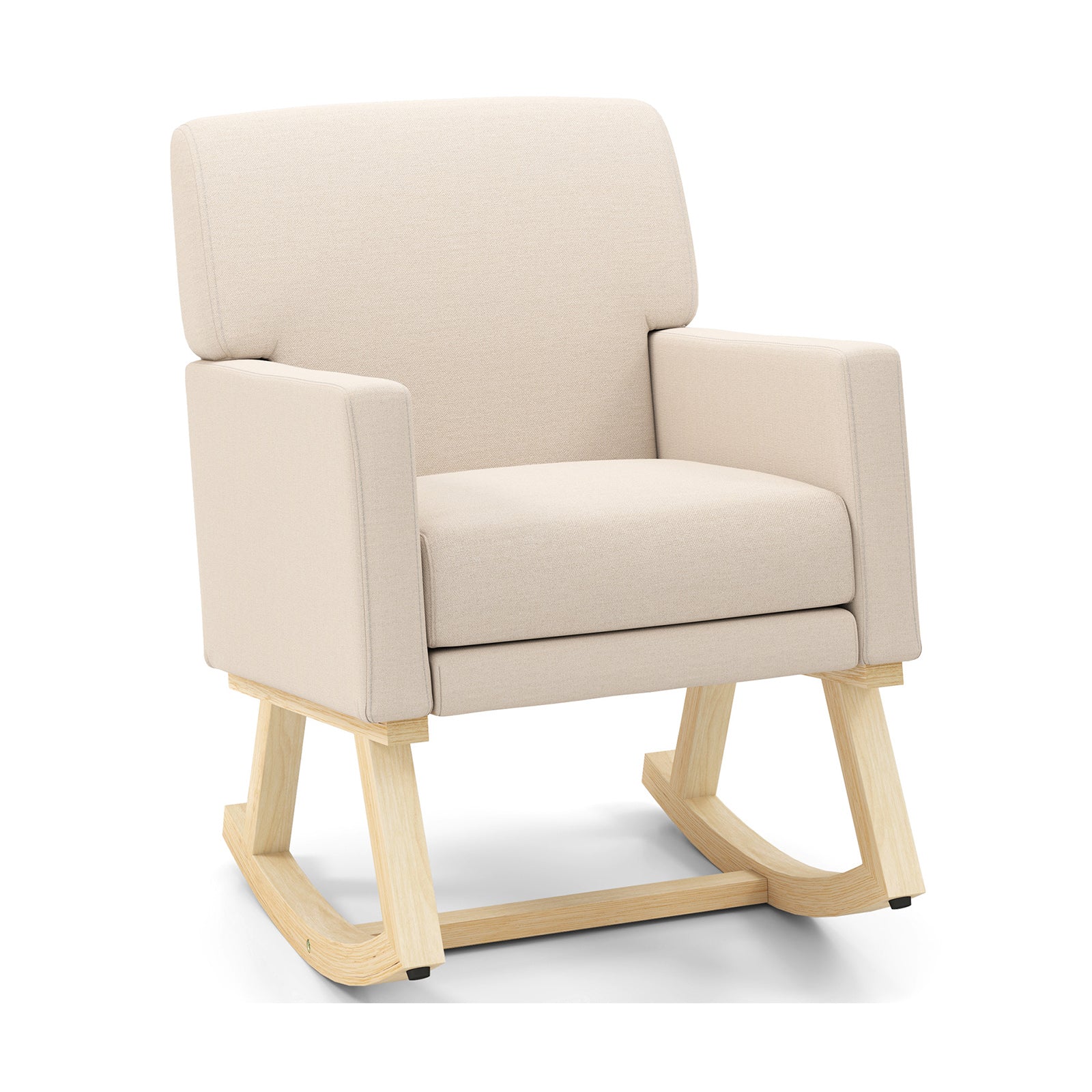 Beige Upholstered Rocking Chair with Solid Wood Base