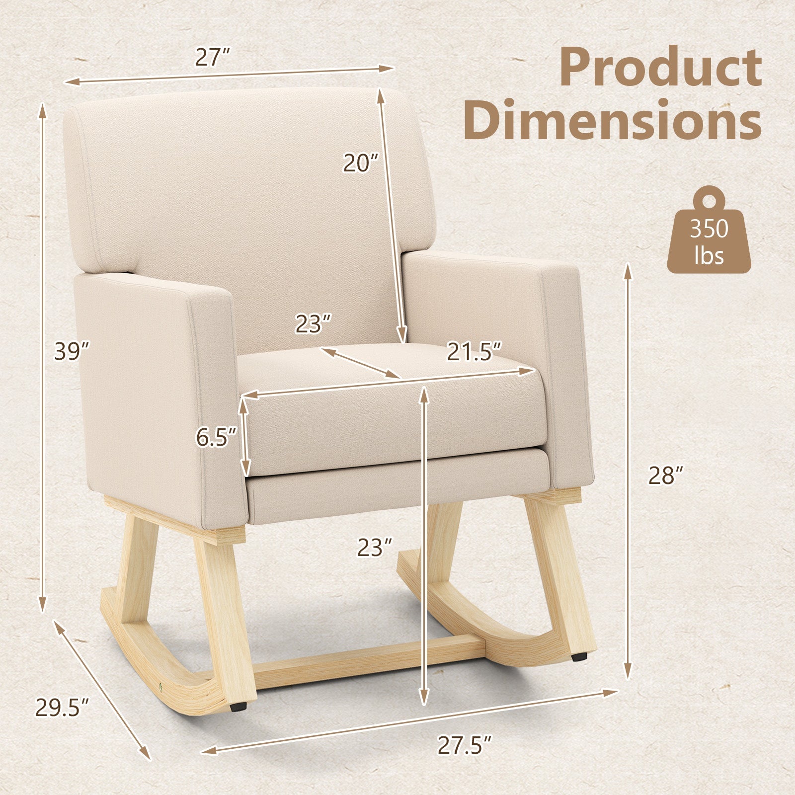 Beige Upholstered Rocking Chair with Solid Wood Base