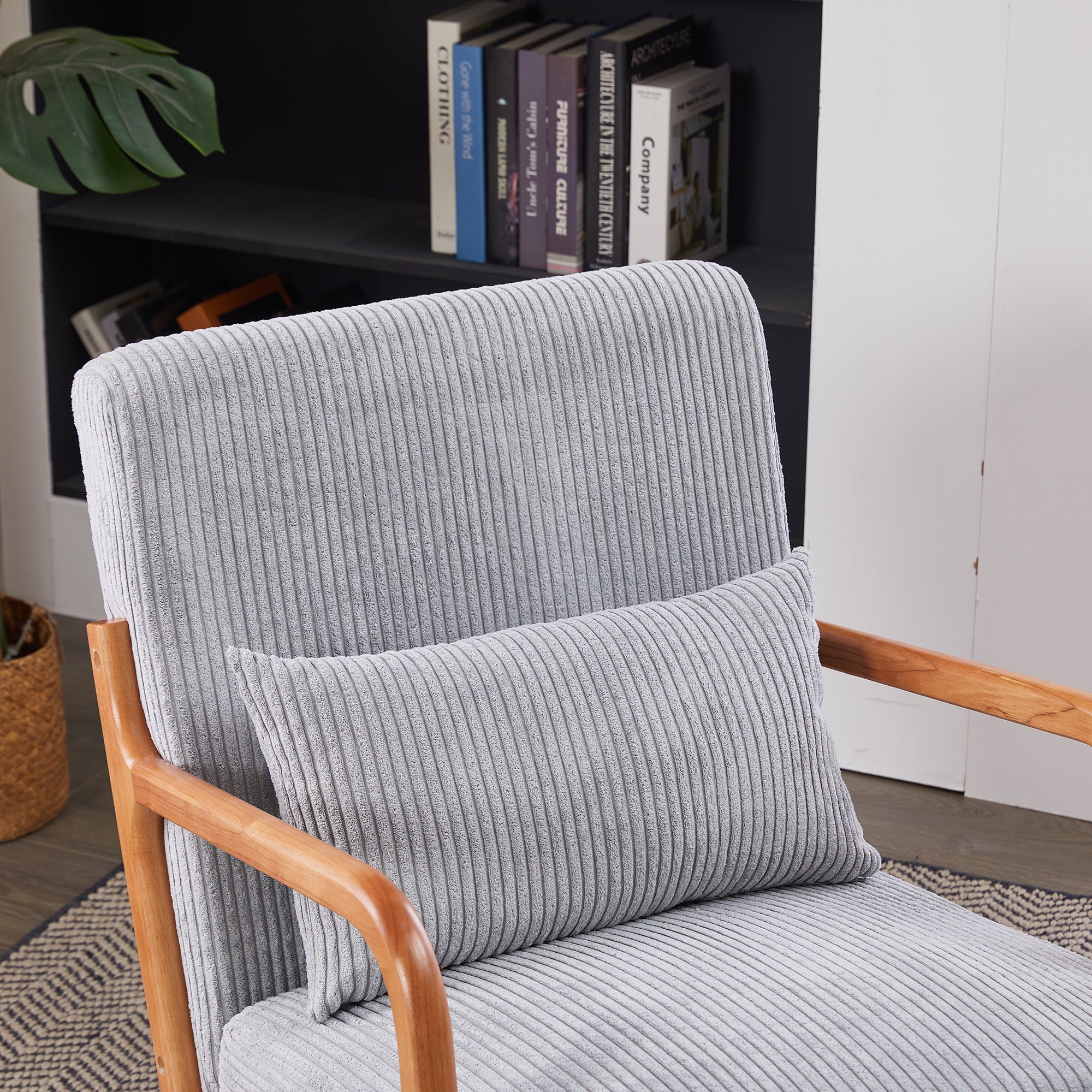 Mid-Century Modern Upholstered Arm Accent Chair with Pillow – Antique Dark Grey