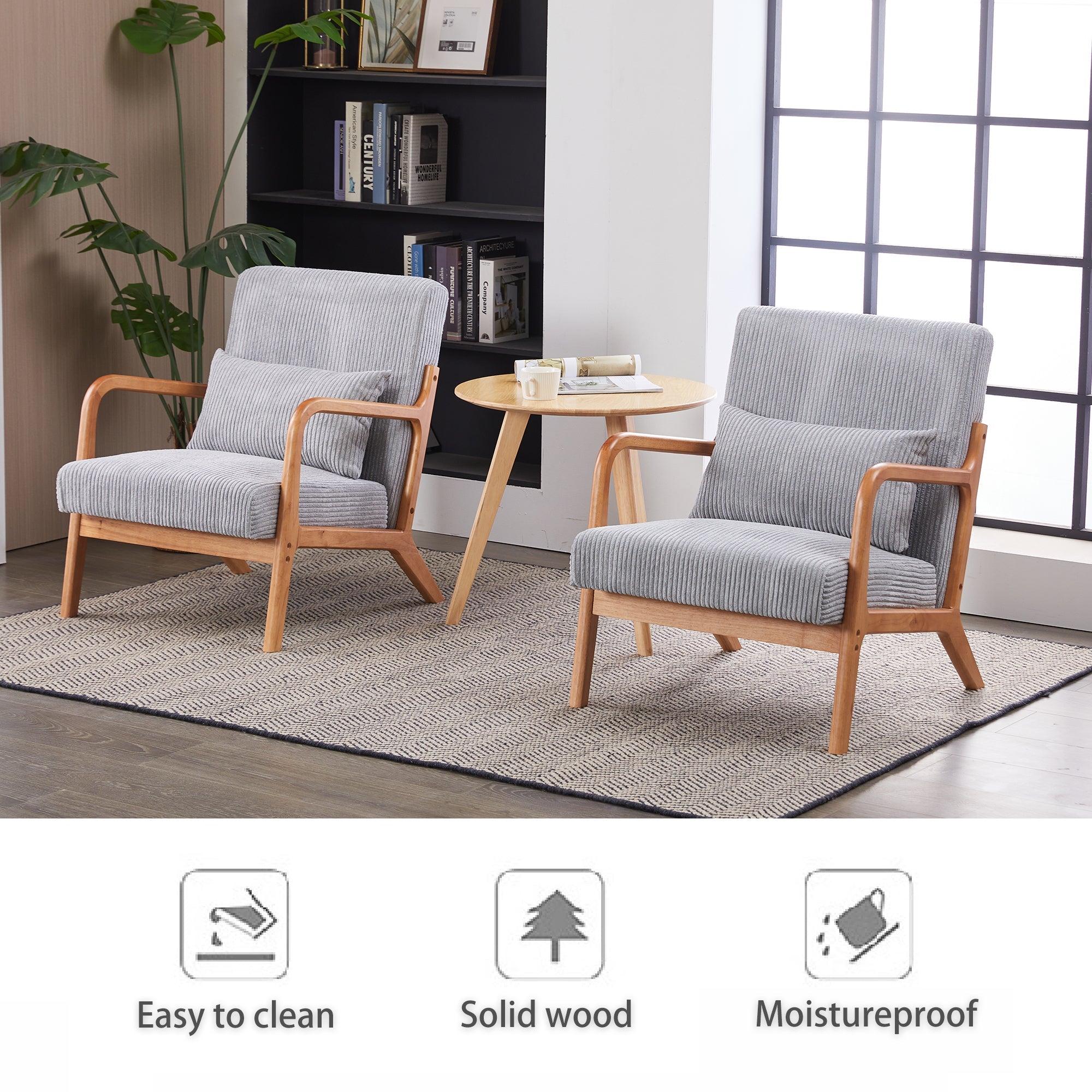 Mid-Century Modern Upholstered Arm Accent Chair with Pillow – Antique Dark Grey