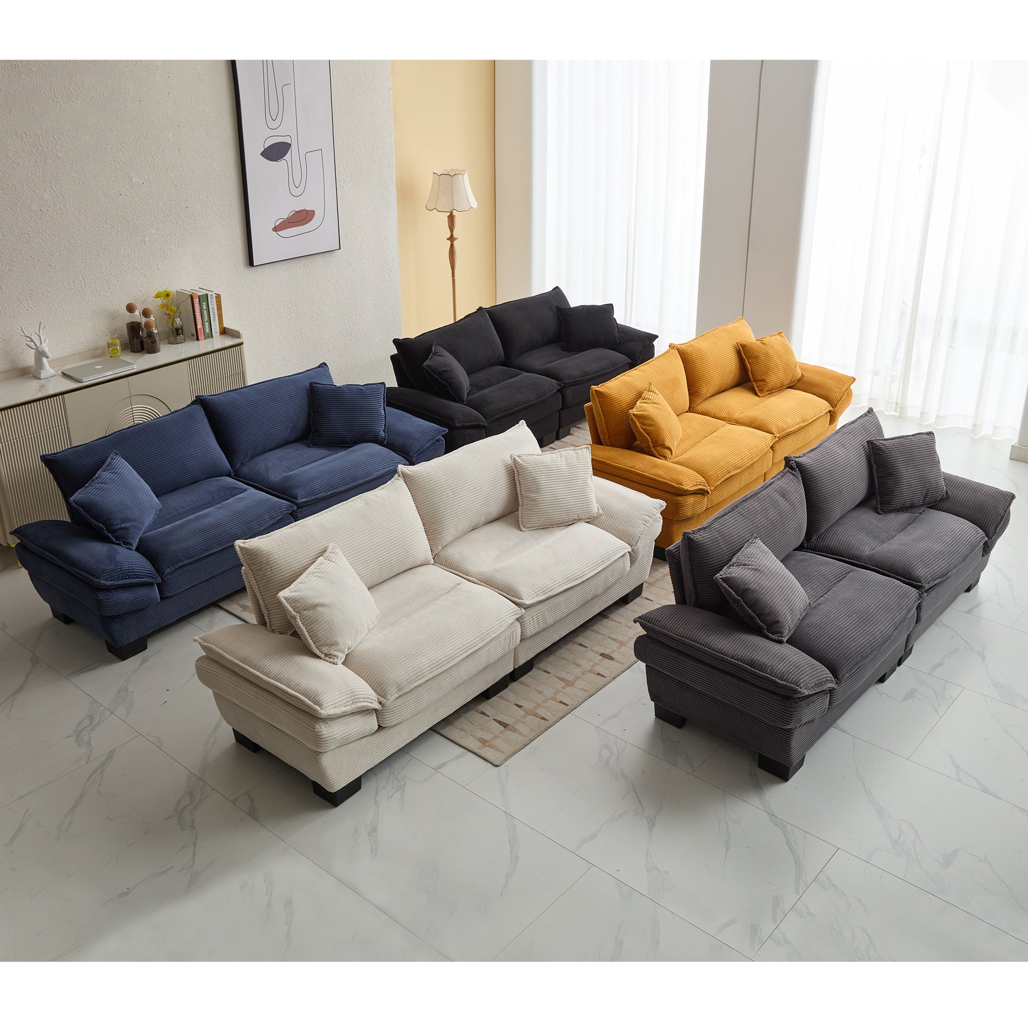 Yellow Corduroy Sofa Sleeper Loveseat with Pillows – Deep Seat
