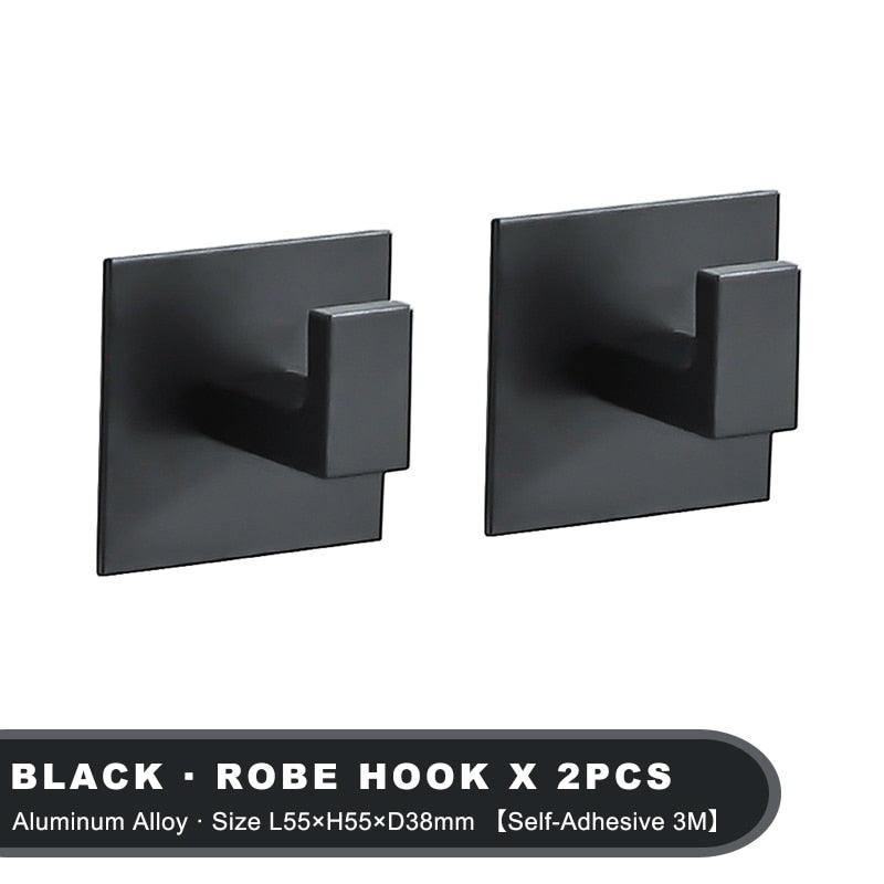 Matte Black Self-Adhesive Wall Hooks for Keys, Coats & Towels