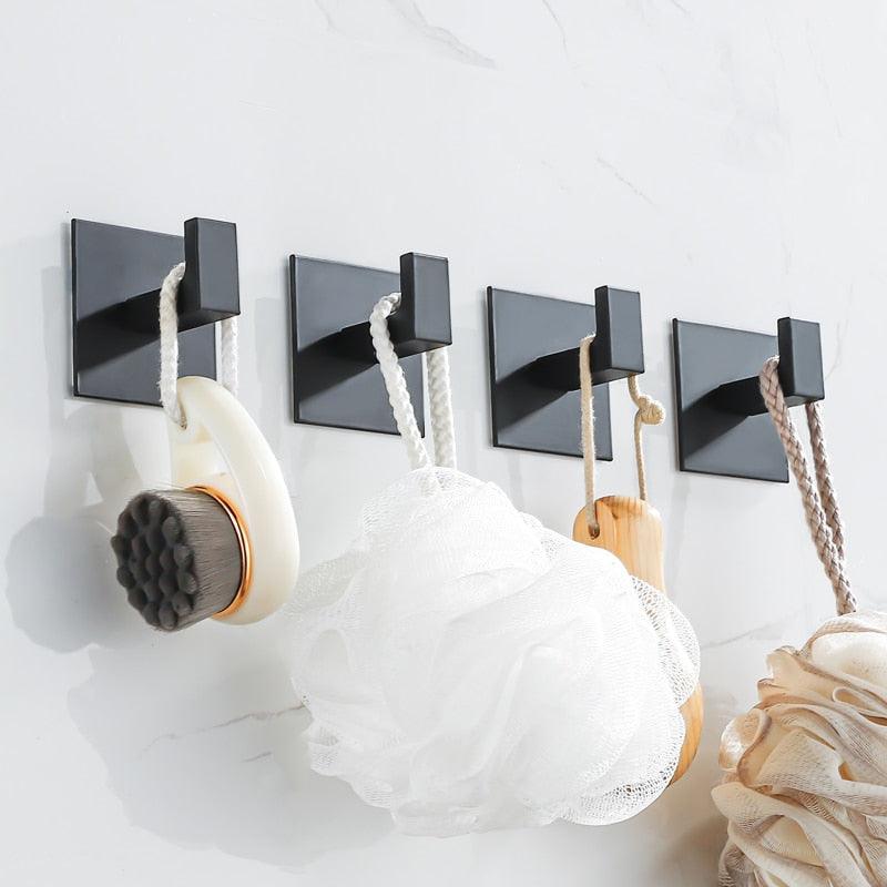Matte Black Self-Adhesive Wall Hooks for Keys, Coats & Towels