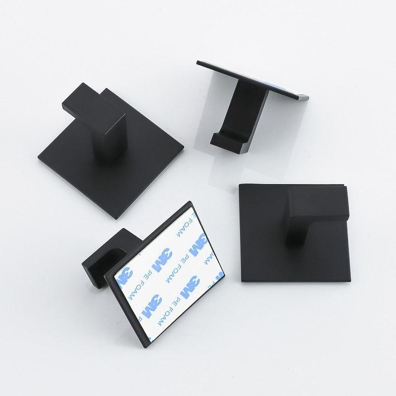 Matte Black Self-Adhesive Wall Hooks for Keys, Coats & Towels
