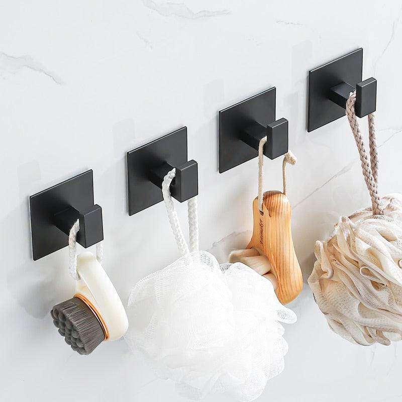 Matte Black Self-Adhesive Wall Hooks for Keys, Coats & Towels