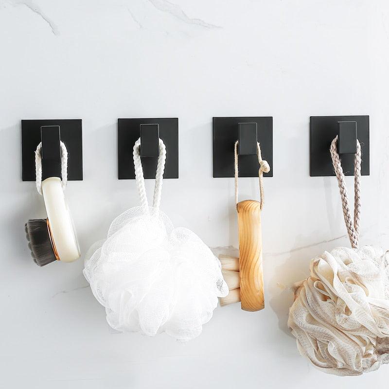 Matte Black Self-Adhesive Wall Hooks for Keys, Coats & Towels