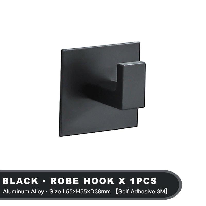 Matte Black Self-Adhesive Wall Hooks for Keys, Coats & Towels