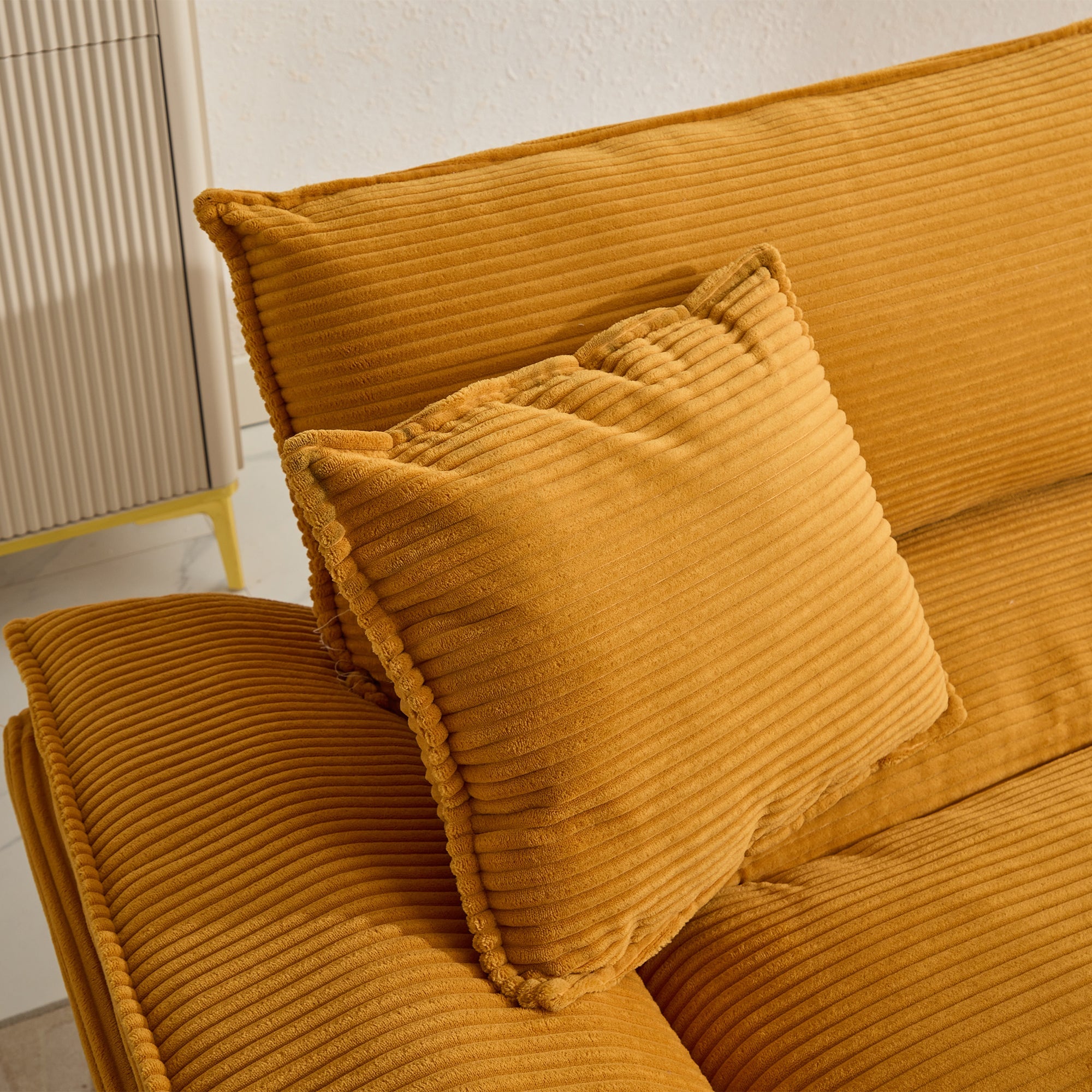 Yellow Corduroy Sofa Sleeper Loveseat with Pillows – Deep Seat