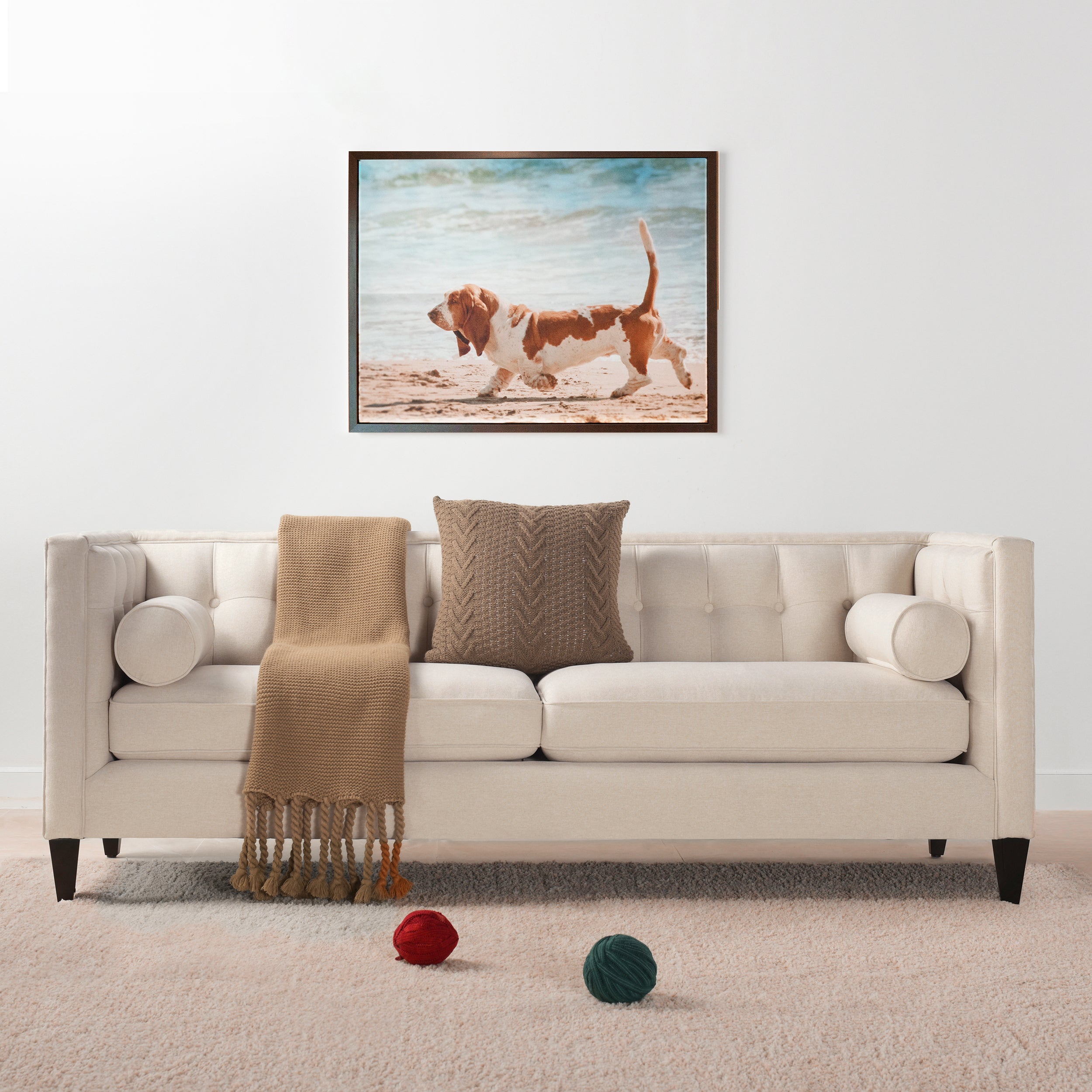 Jack 84' Modern Tuxedo Tufted Sofa, Sky Neutral Beige Polyester