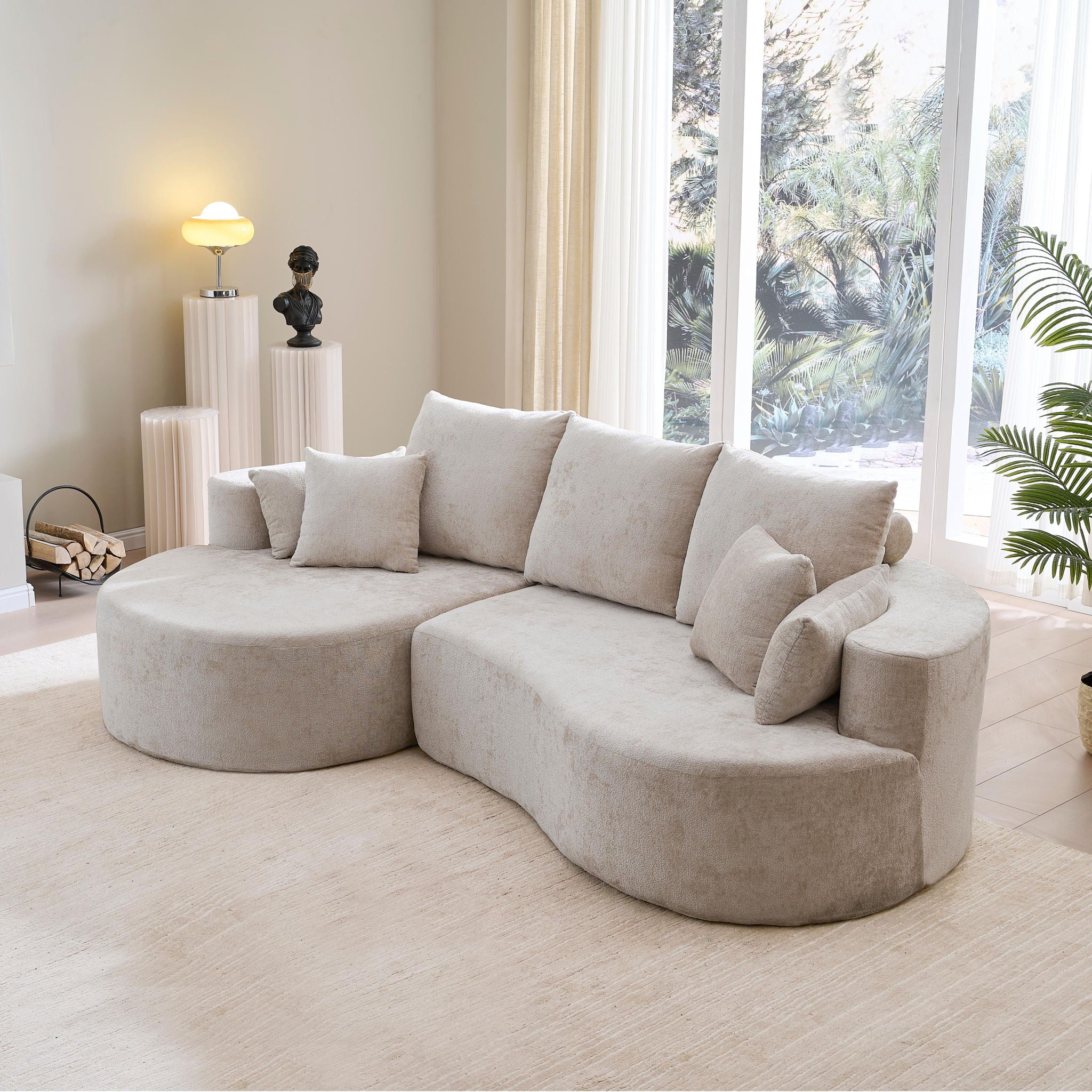 2 Piece Fabric Cloud Curved Sectional Sofa, with Chaise For Living Room